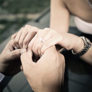 engagement ring, bride and groom hands close up ring