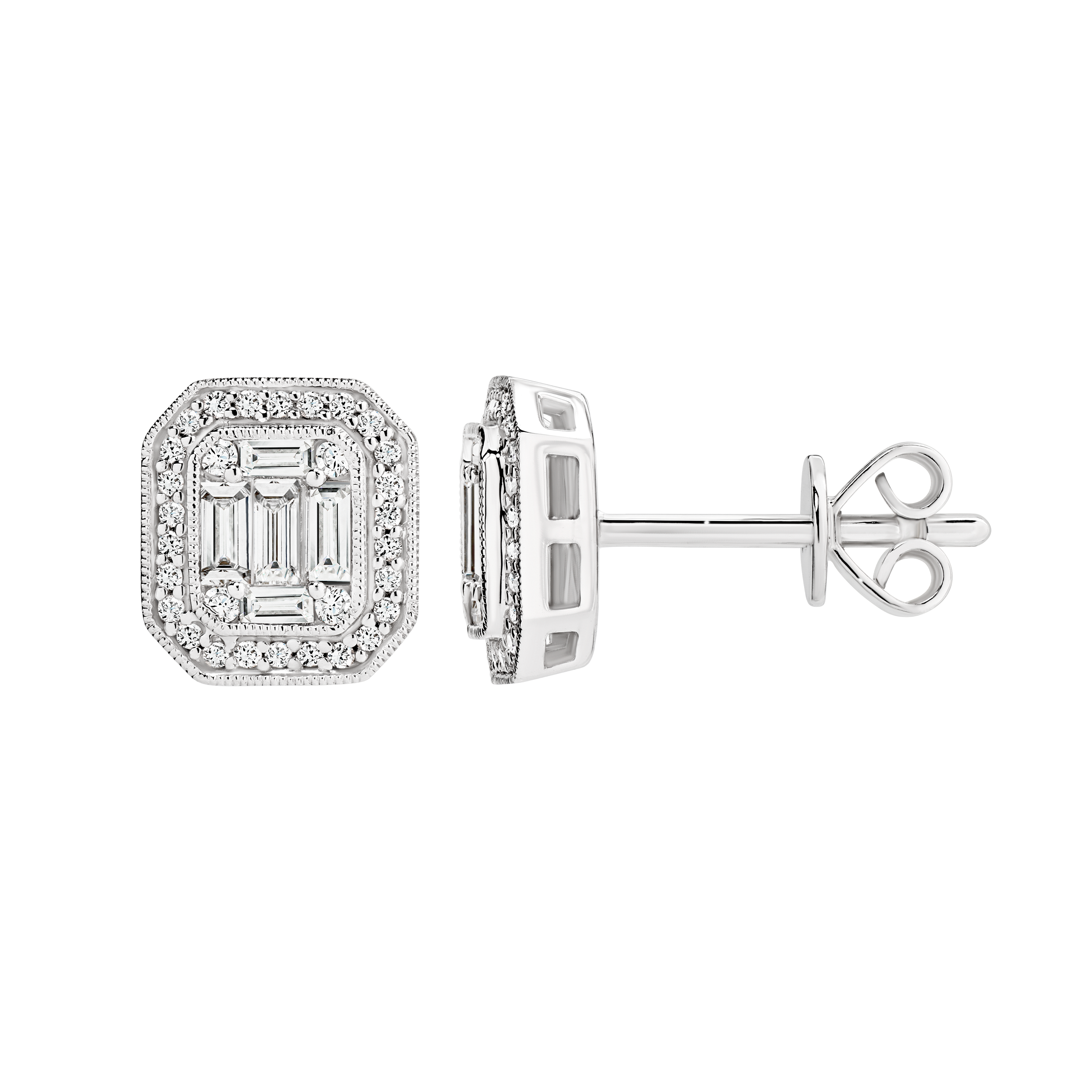 18ct Invisible Set Baguette Diamond Stud Earrings