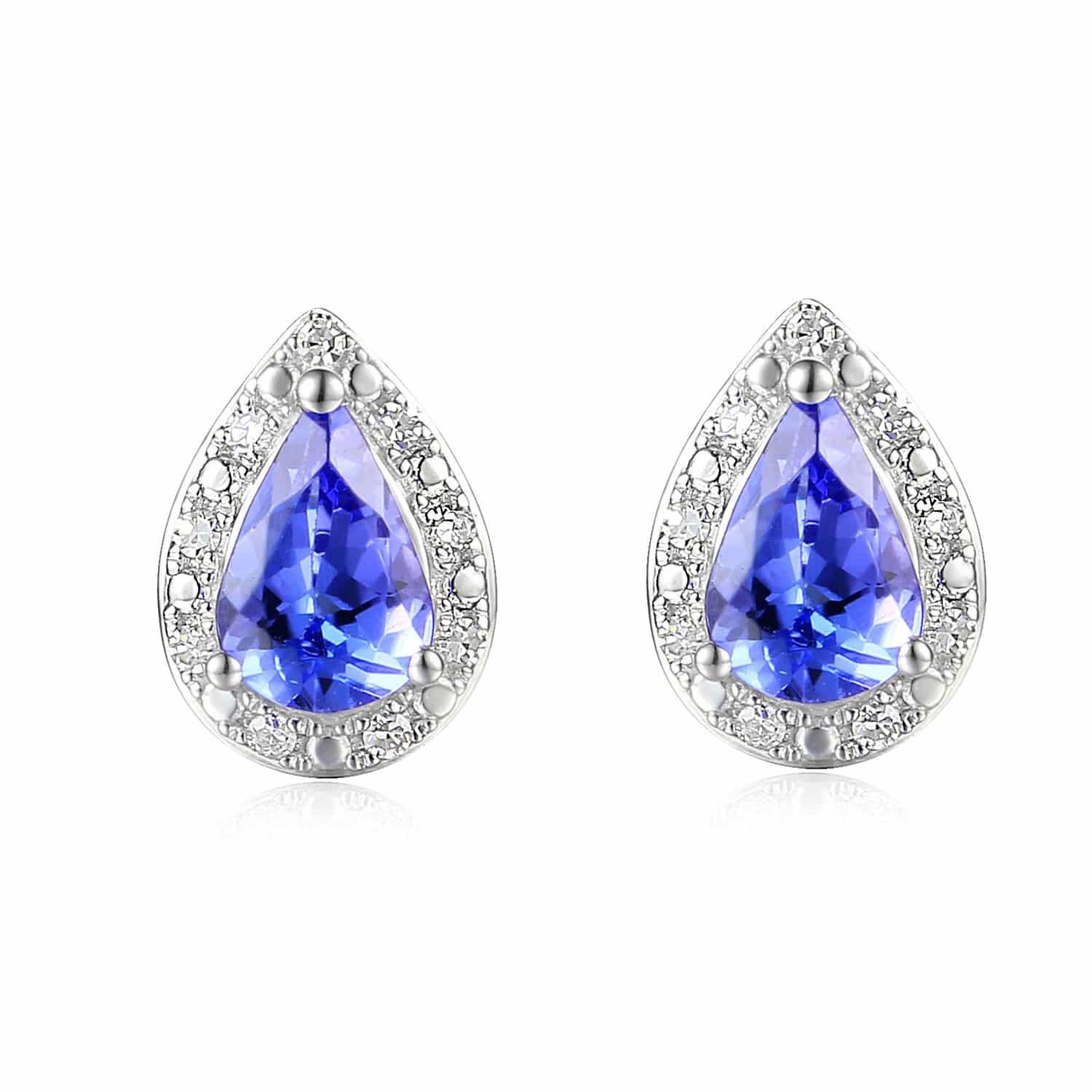 Pear Tanzanite and Diamond Stud Earrings