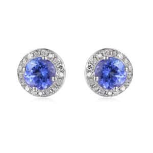 Round Tanzanite and Diamond Stud Earrings