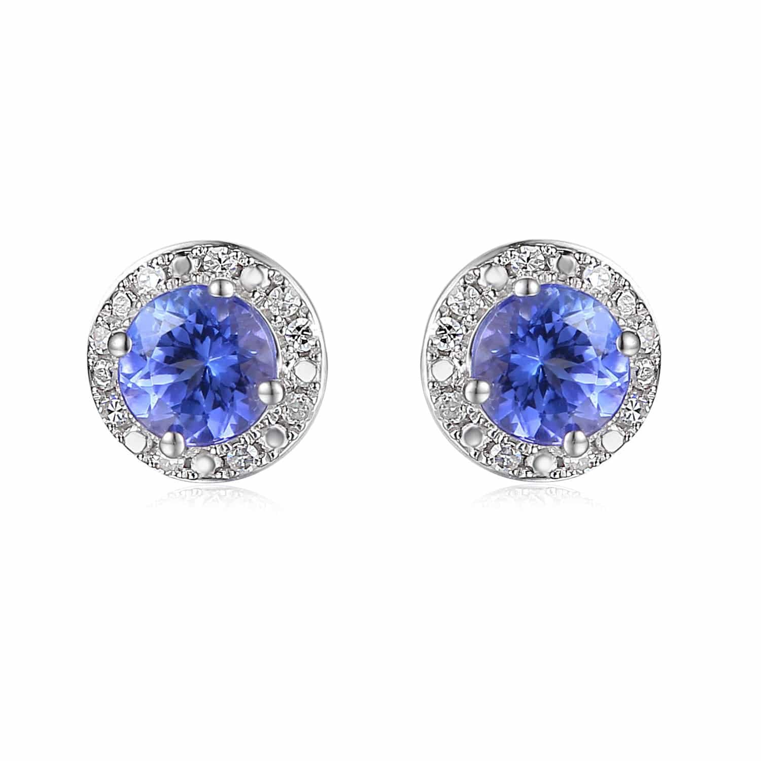 Round Tanzanite and Diamond Stud Earrings