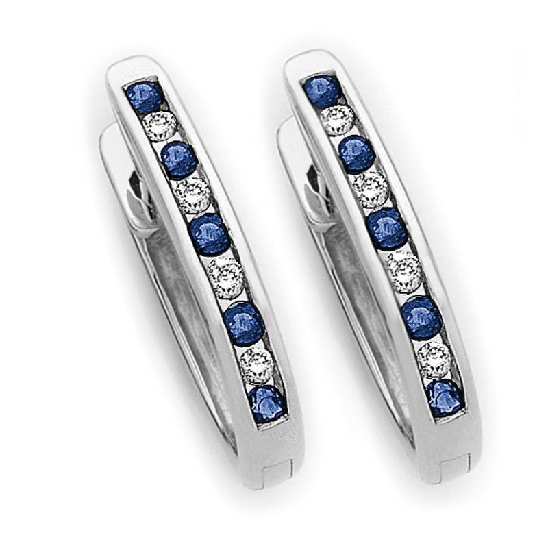 9ct Round Diamond & Sapphire Huggie Earrings 0.25ct